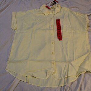 Ecothreads NWT Women’s Shirt Button-Up Short Sleeve, Soft High-Low Hem, Sz  M